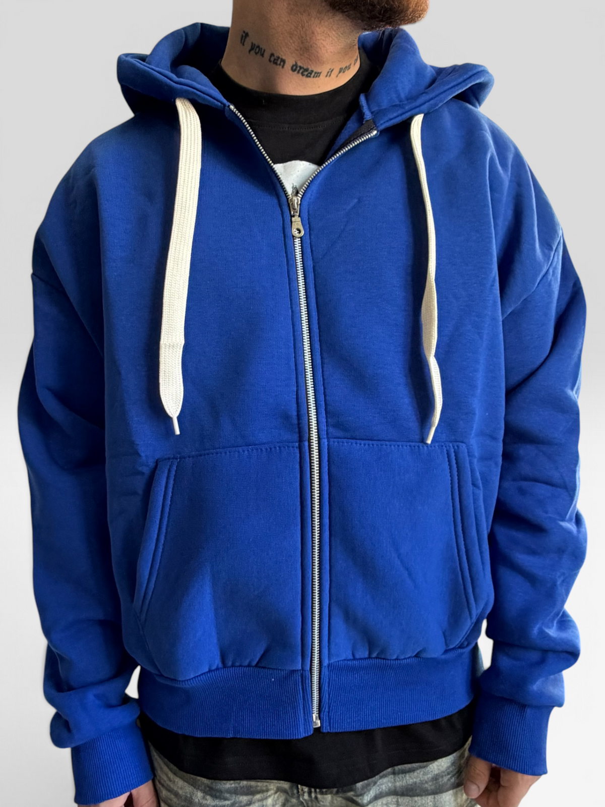 Hoodie zip blu