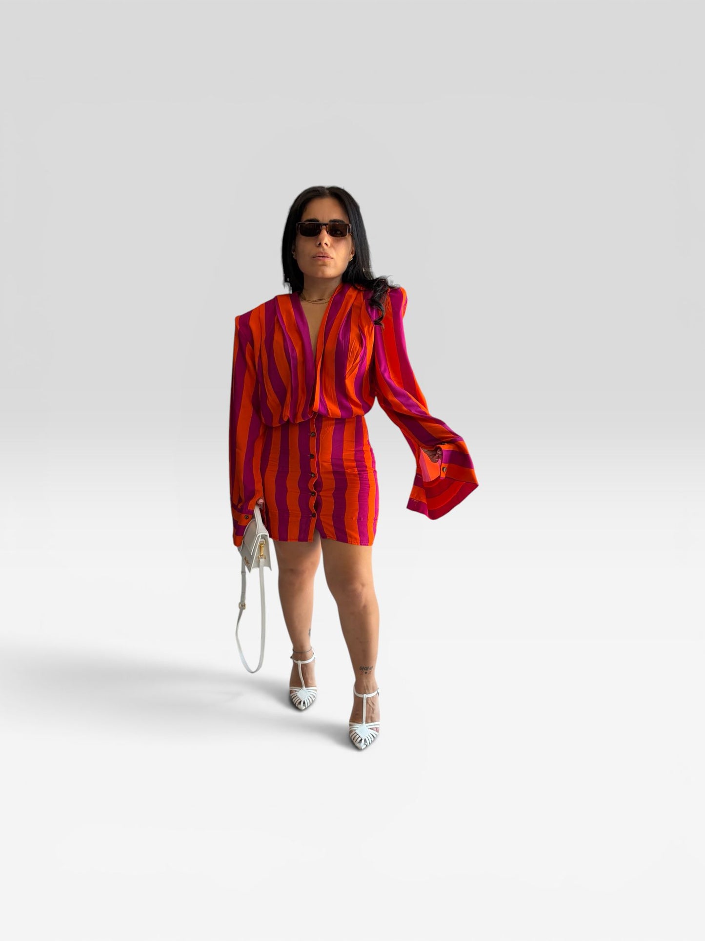 ABITO A RIGHE ARANCIO E FUCSIA