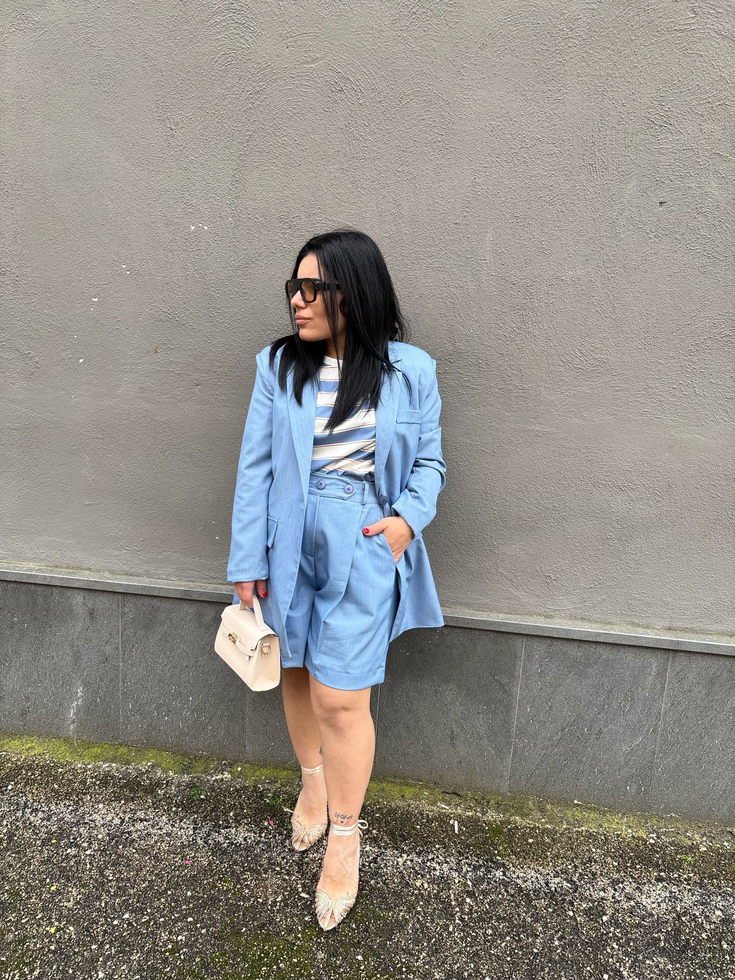 tailleur bermuda  azzurro