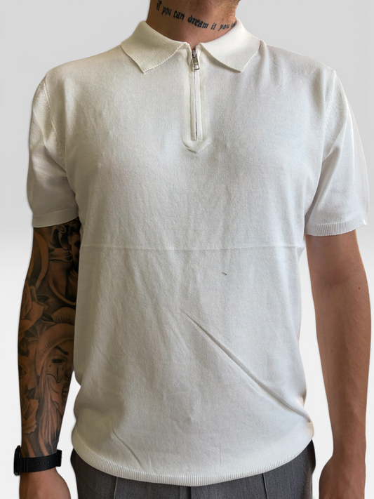 POLO IN FILO ZIP WHITE