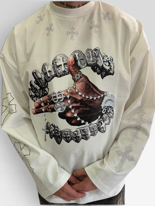 LONG SLEEVE AMERICAN GLITTER WHITE
