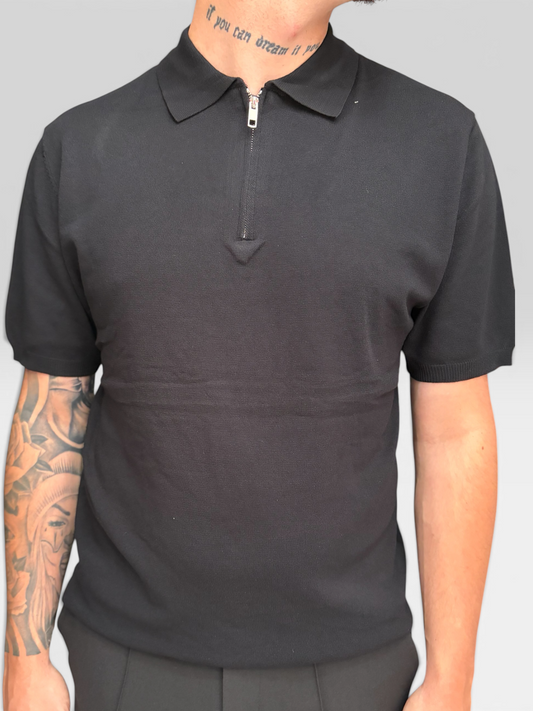 Polo in filo zip black