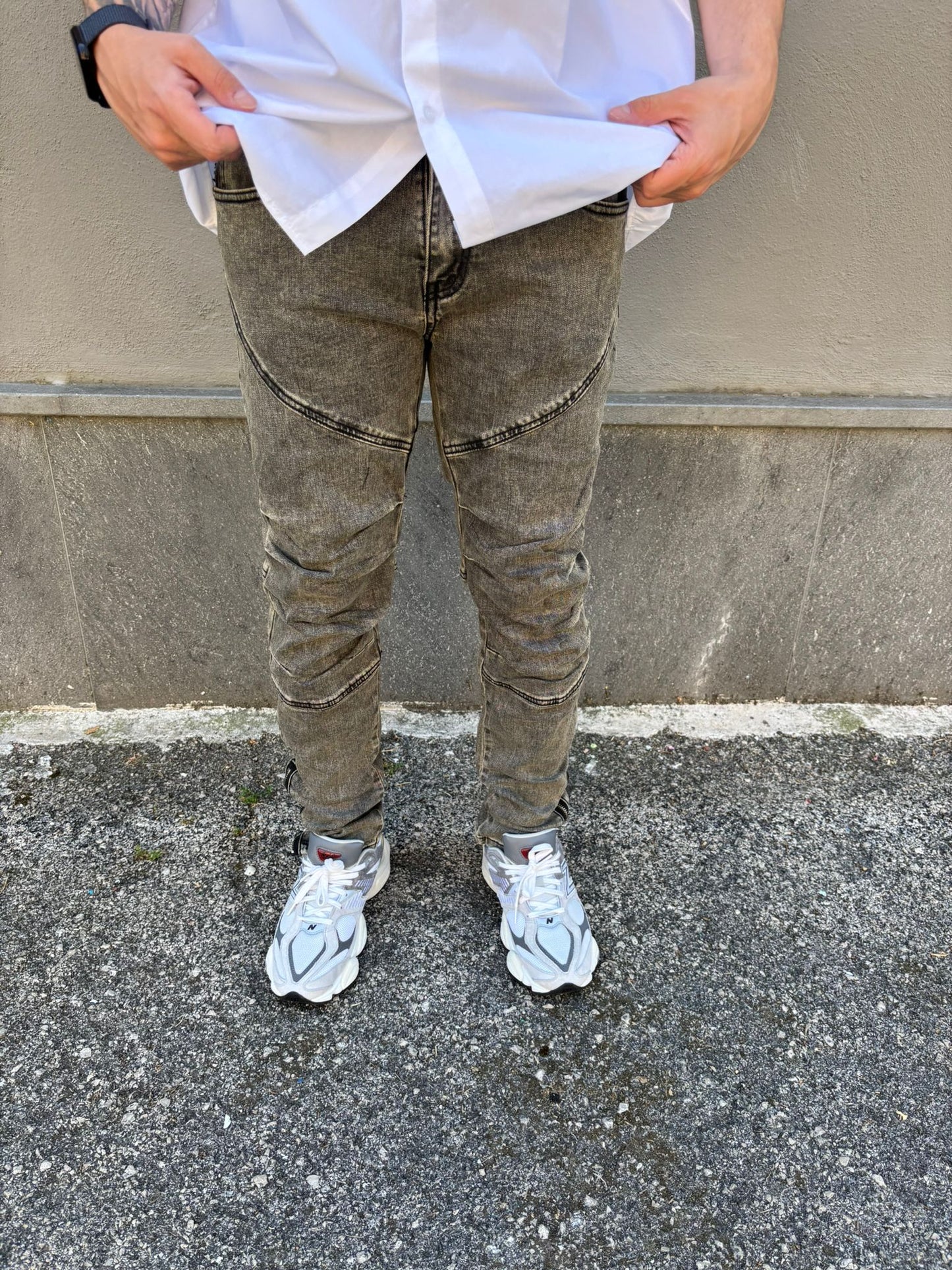 Biker jeans marmorizzato