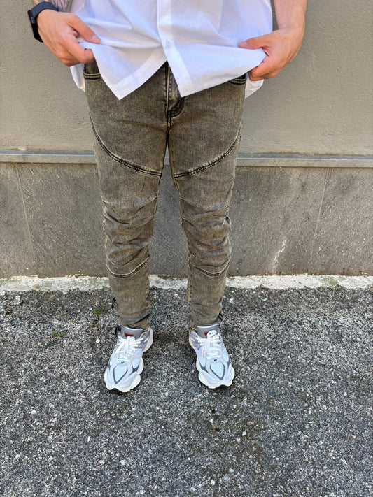 Biker jeans marmorizzato