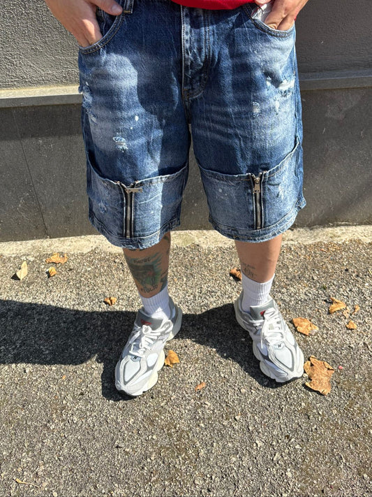 Bermuda jeans front zip blue