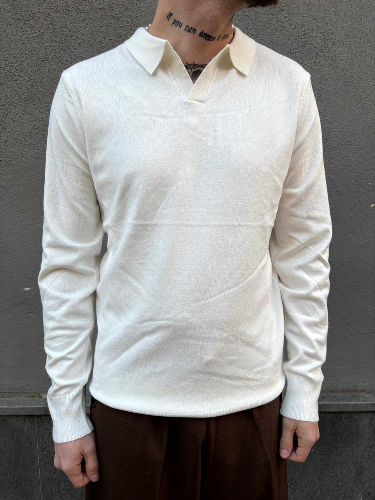 polo in filo manica lunga white