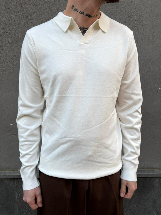 polo in filo manica lunga white