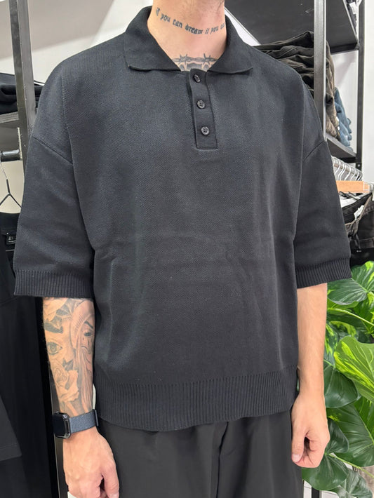 polo in filo over size black